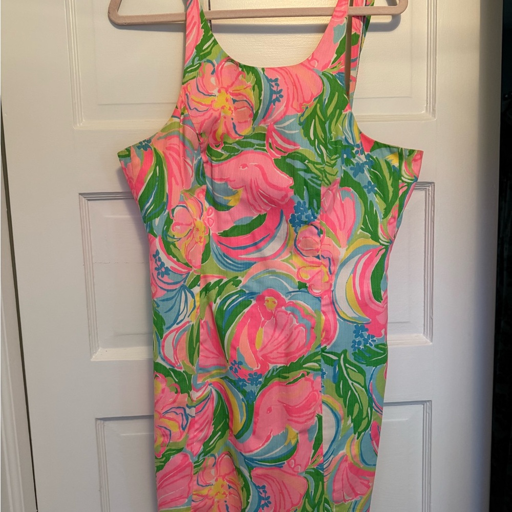 Lilly Pulitzer Grayes Floral pink and green Sleeveless Dress (racer tank back)